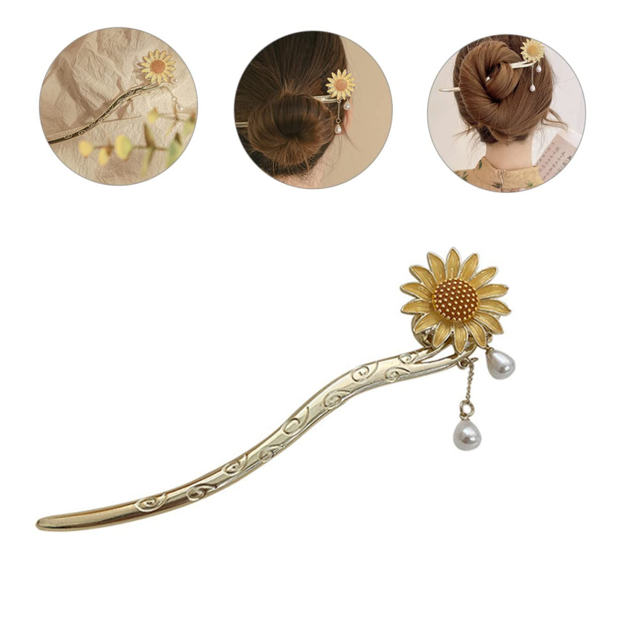 Daisy Hair Accessory Vintage Hair Accessories Sunflower Hair Clip Hair Ornaments for Women Japanese Hair Chopsticks Sunflower Hair Dangle Hair Pin Dangle Hair Sticks Walk Wild