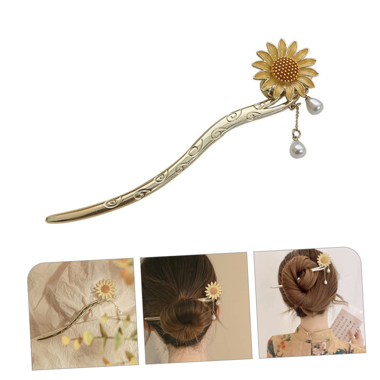 Daisy Hair Accessory Vintage Hair Accessories Sunflower Hair Clip Hair Ornaments for Women Japanese Hair Chopsticks Sunflower Hair Dangle Hair Pin Dangle Hair Sticks Walk Wild