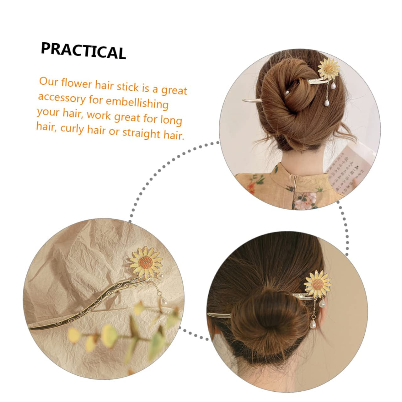 Daisy Hair Accessory Vintage Hair Accessories Sunflower Hair Clip Hair Ornaments for Women Japanese Hair Chopsticks Sunflower Hair Dangle Hair Pin Dangle Hair Sticks Walk Wild